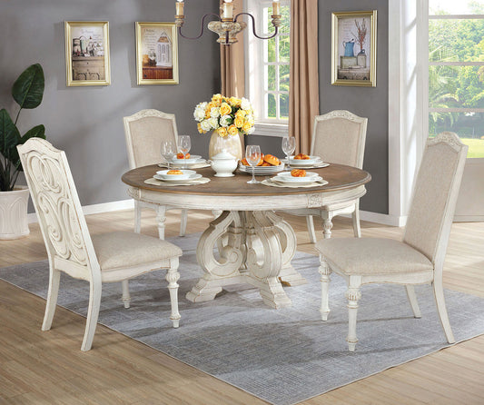 Furniture of America - Arcadia 5 Pc. Round Dining Table Set in Antique White - CM3150WH-RT-5PC View 1