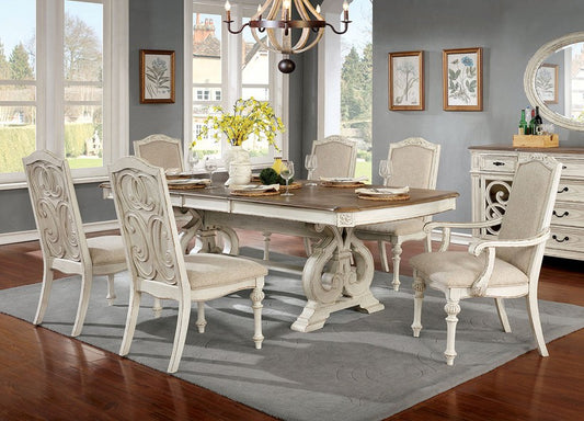 Furniture of America - Arcadia 7 Pc. Dining Table Set (2AC+4SC) in Antique White - CM3150WH-T-7PC View 1