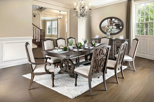 Furniture of America - Arcadia 7 Pc. Dining Table Set (2AC+6SC) in Rustic Natural Tone/Ivory - CM3150T-9PC View 1