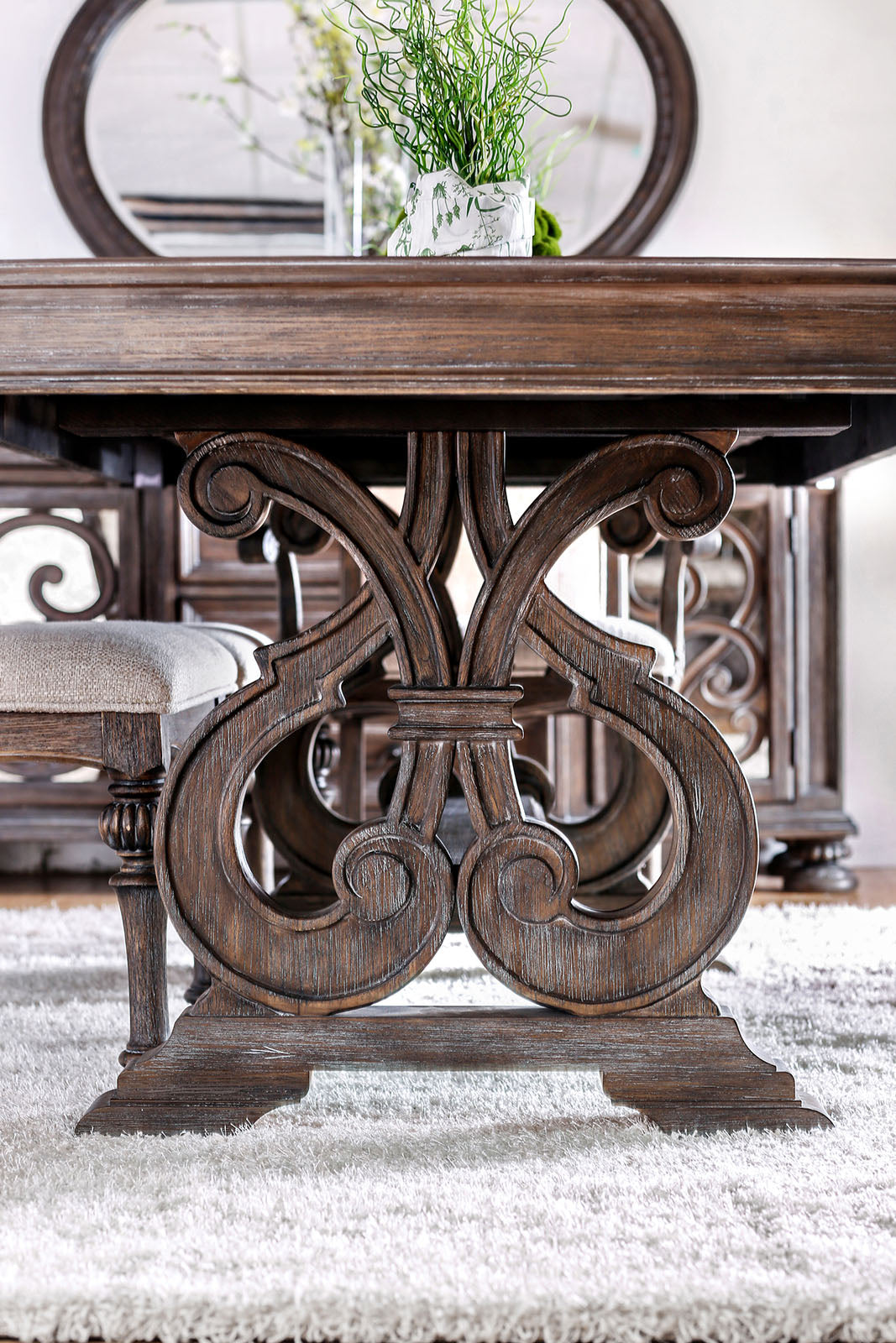 Furniture of America - Arcadia 7 Pc. Dining Table Set (2AC+6SC) in Rustic Natural Tone/Ivory - CM3150T-9PC View 3