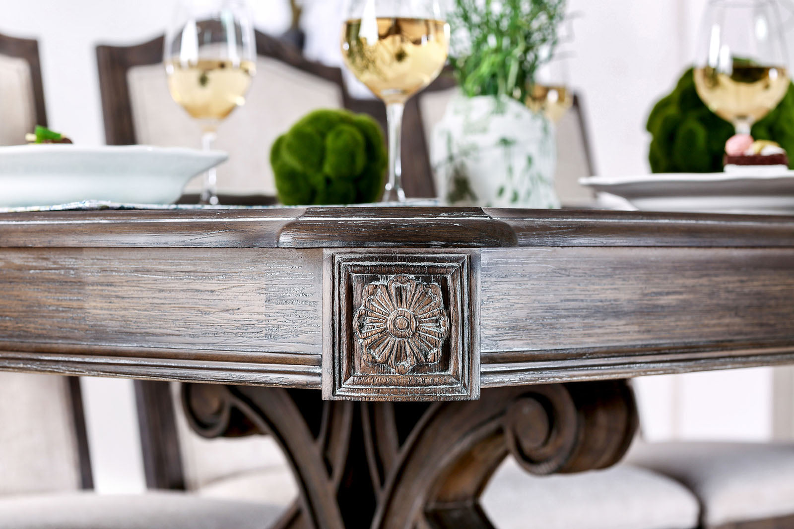 Furniture of America - Arcadia 7 Pc. Dining Table Set (2AC+6SC) in Rustic Natural Tone/Ivory - CM3150T-9PC View 5