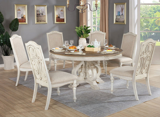Furniture of America - Arcadia 7 Pc. Round Dining Table Set in Antique White - CM3150WH-RT-7PC View 1