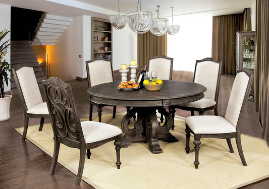 Furniture of America - Arcadia 7 Pc. Round Dining Table Set in Rustic Natural Tone/Ivory - CM3150RT-7PC View 1