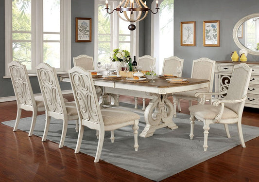 Furniture of America - Arcadia 9 Pc. Dining Table Set (2AC+6SC) in Antique White - CM3150WH-T-9PC View 1