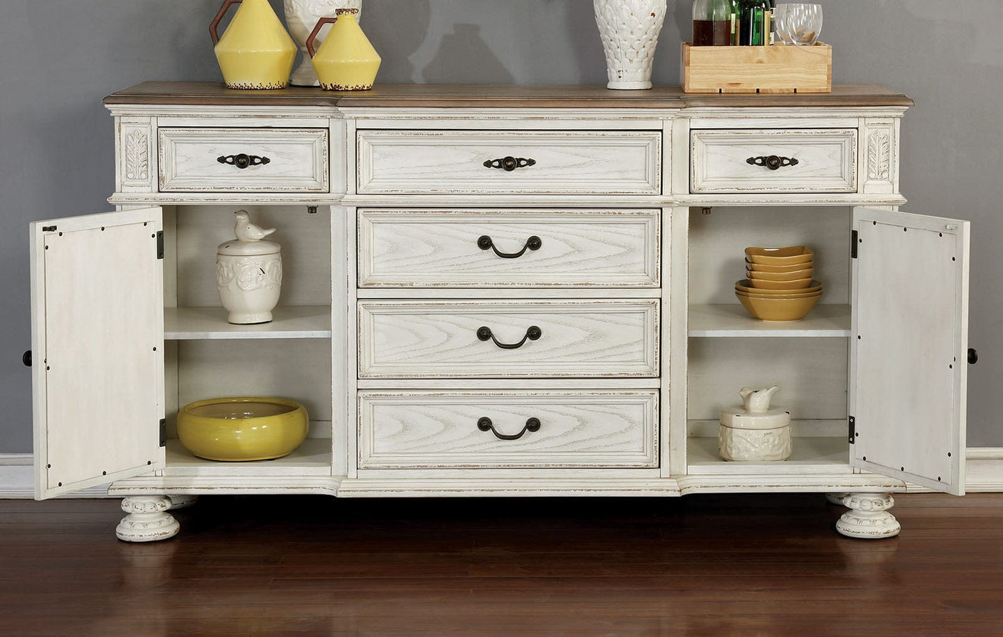 Furniture of America - Arcadia Server in Antique White - CM3150WH-SV View 3