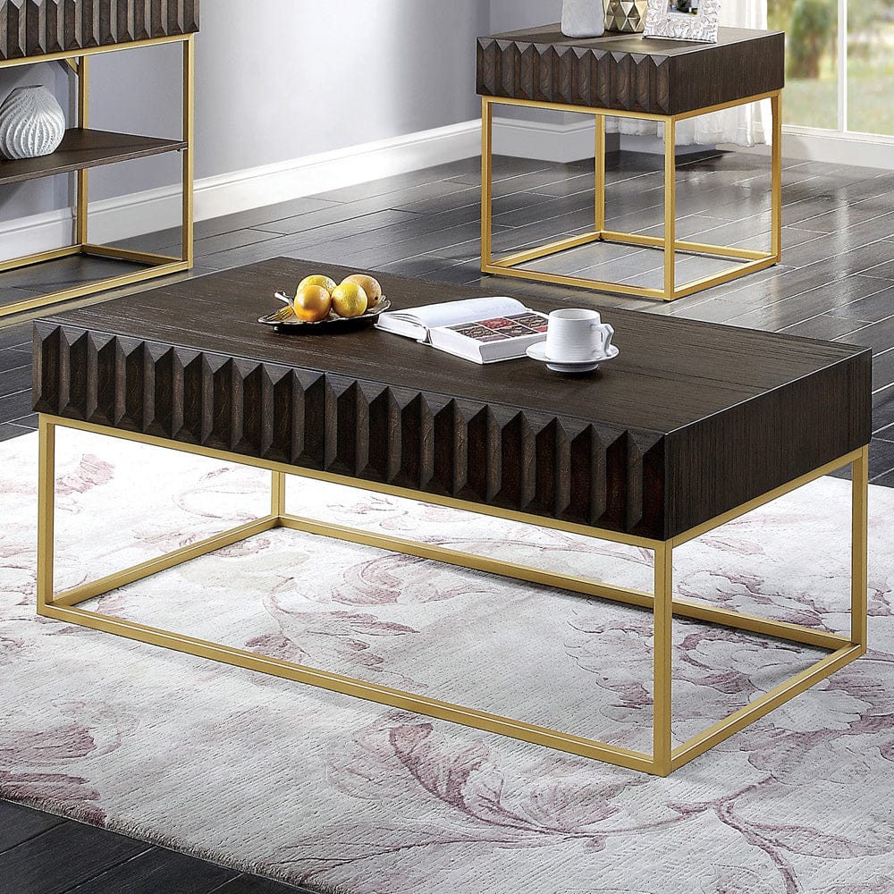 Furniture of America - Augsburg Coffee Table in Walnut/Gold - CM4545WN-C View 1