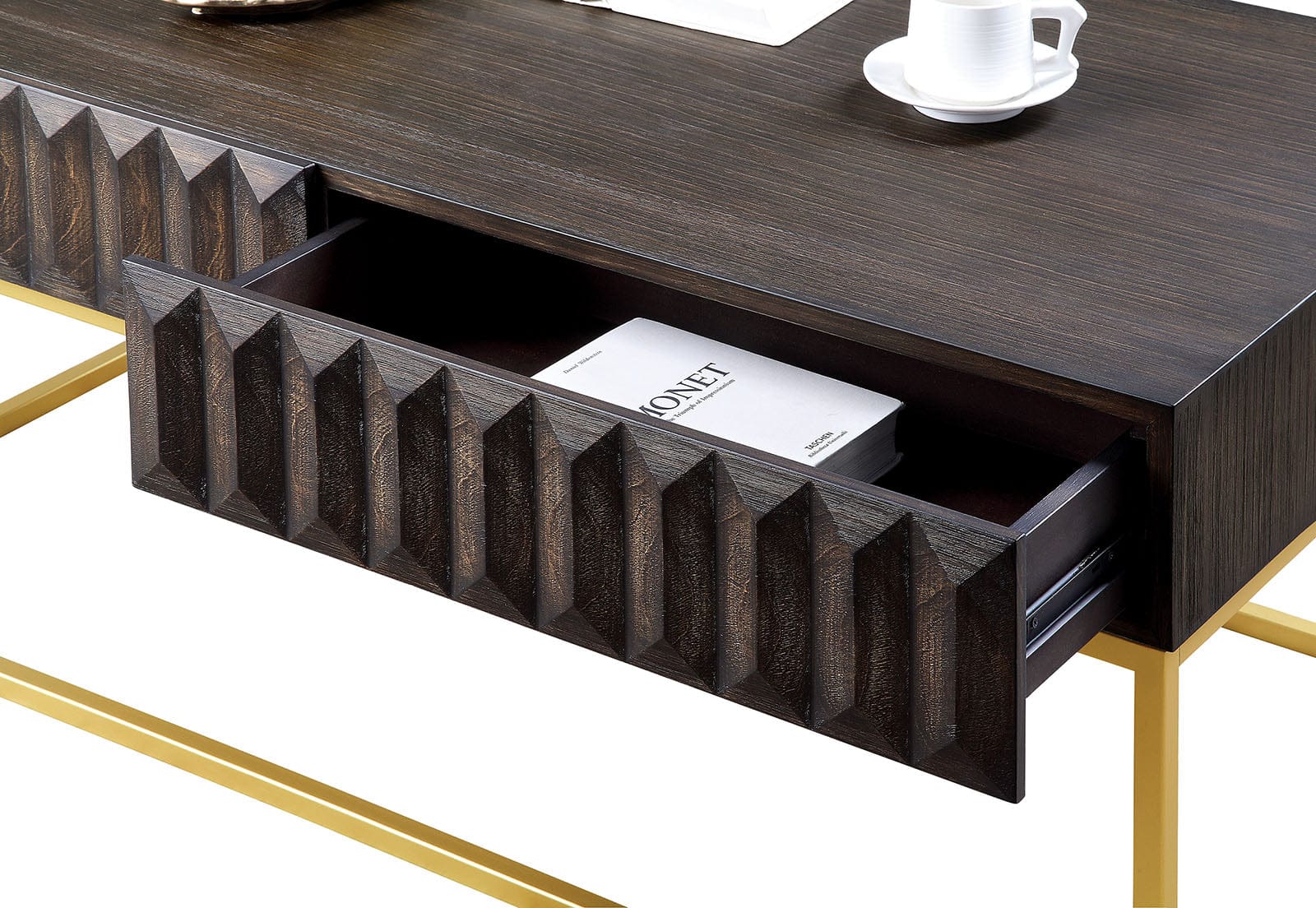 Furniture of America - Augsburg Coffee Table in Walnut/Gold - CM4545WN-C View 2