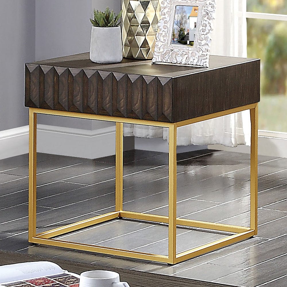 Furniture of America - Augsburg End Table in Walnut/Gold - CM4545WN-E View 1