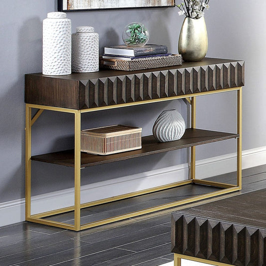 Furniture of America - Augsburg Sofa Table in Walnut/Gold - CM4545WN-S View 1