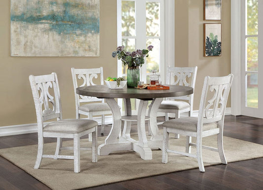 Furniture of America - Auletta 5 Pc. Round Dining Table Set in Distressed White/Gray - CM3417GY-RT-5PC View 1