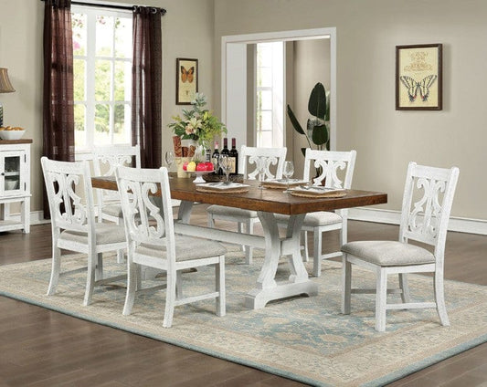 Furniture of America - Auletta 7 Pc. Dining Table Set in Distressed White/Distressed Dark Oak - CM3417T-7PC View 1