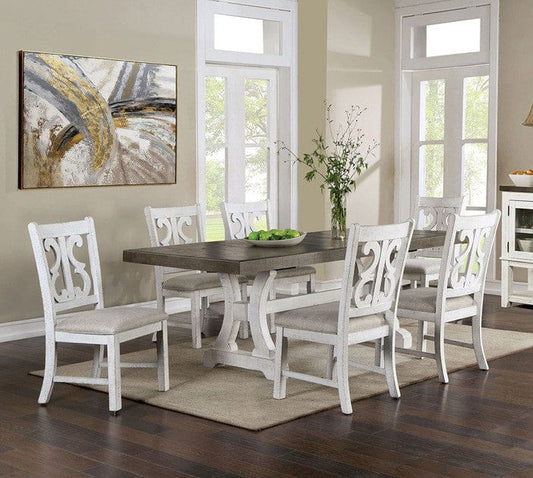 Furniture of America - Auletta 7 Pc. Dining Table Set in Distressed White/Gray - CM3417GY-T-7PC View 1