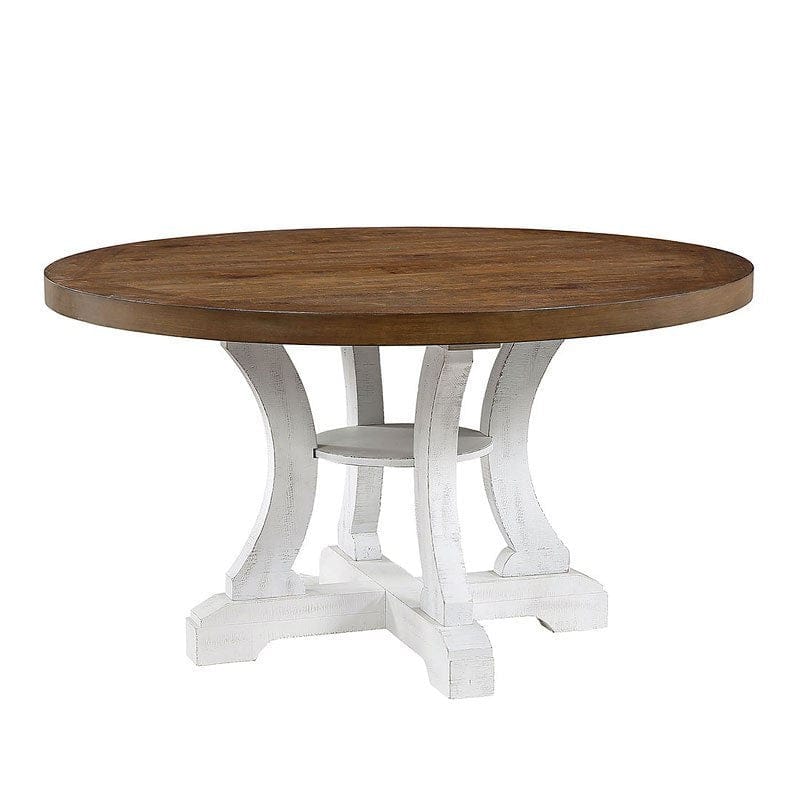 Furniture of America - Auletta Round Dining Table in Distressed White/Distressed Dark Oak - CM3417RT View 1