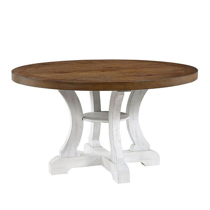 Furniture of America - Auletta Round Dining Table in Distressed White/Distressed Dark Oak - CM3417RT View 1