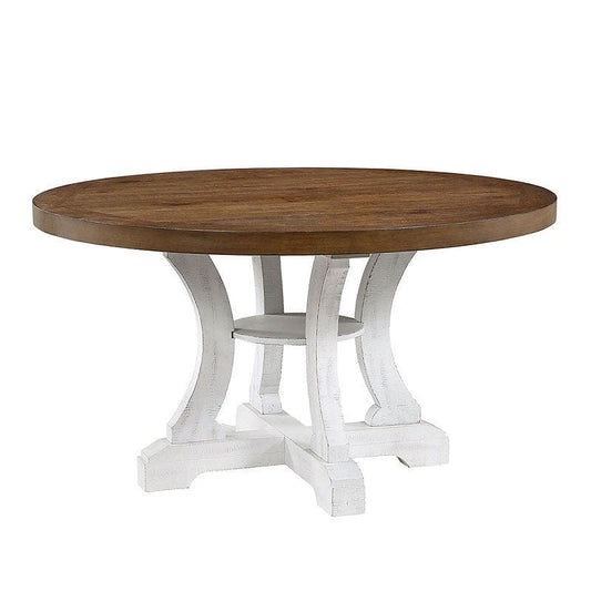 Furniture of America - Auletta Round Dining Table in Distressed White/Distressed Dark Oak - CM3417RT View 1
