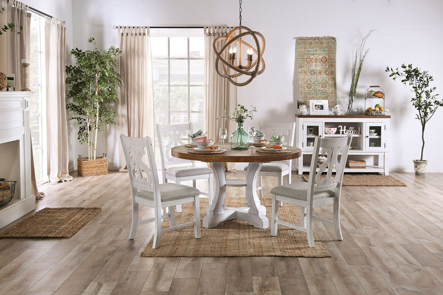 Furniture of America - Auletta Round Dining Table in Distressed White/Distressed Dark Oak - CM3417RT View 3