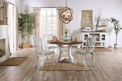 Furniture of America - Auletta Round Dining Table in Distressed White/Distressed Dark Oak - CM3417RT View 3