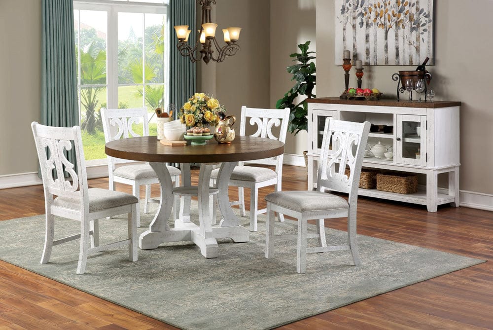 Furniture of America - Auletta Round Dining Table in Distressed White/Distressed Dark Oak - CM3417RT View 4