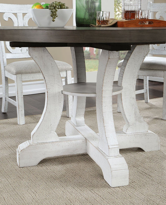 Furniture of America - Auletta Round Dining Table in Distressed White/Gray - CM3417GY-RT View 2