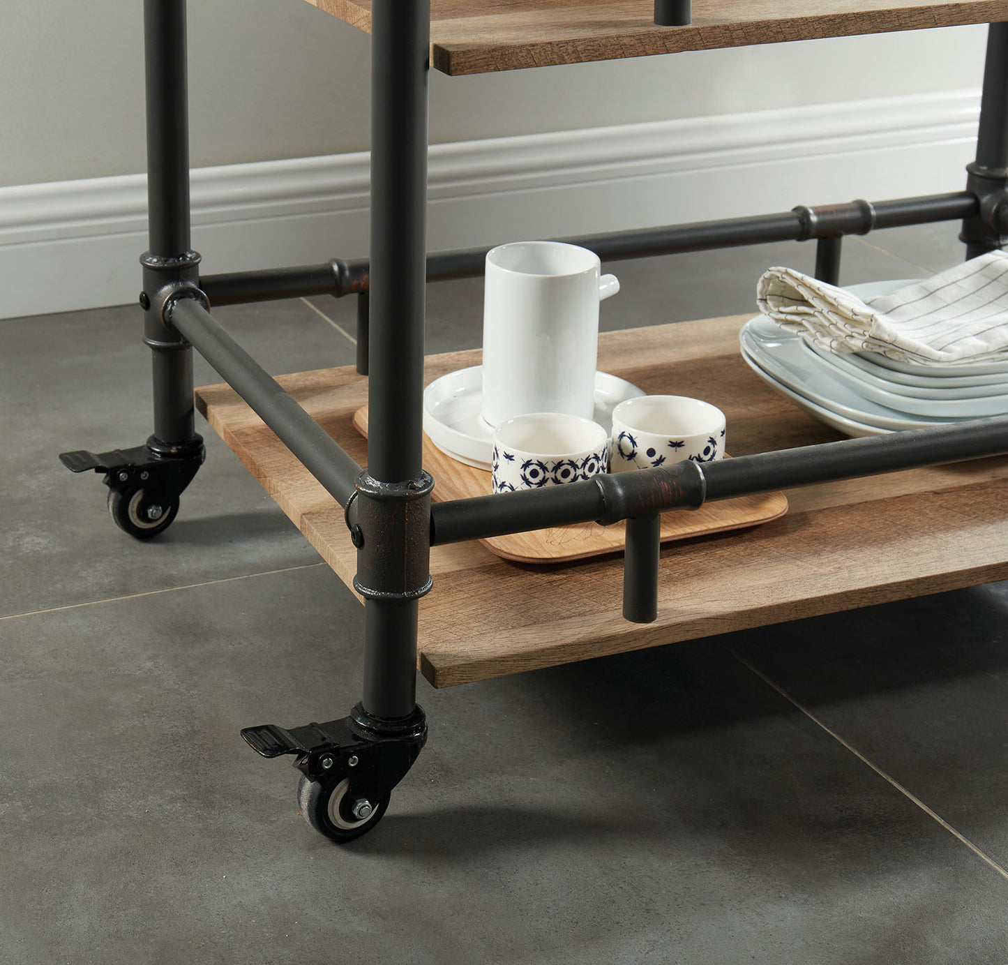 Furniture of America - Aylmer Serving Cart in Antique Black/Oak - CM-AC246 View 2