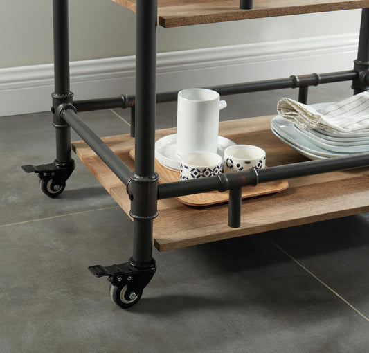 Furniture of America - Aylmer Serving Cart in Antique Black/Oak - CM-AC246 View 2