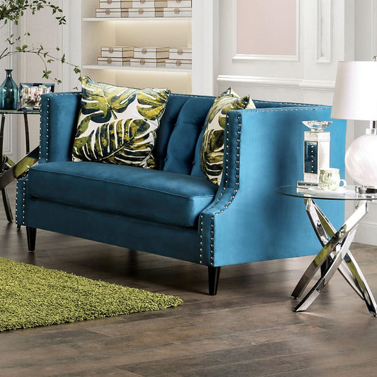 Furniture of America - Azuletti Loveseat in Dark Teal/Apple Green - SM2219-LV View 1