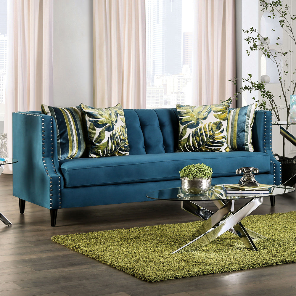 Furniture of America - Azuletti Sofa in Dark Teal/Apple Green - SM2219-SF View 1