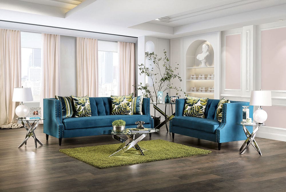Furniture of America - Azuletti Sofa + Loveseat in Dark Teal/Apple Green - SM2219-2PC View 1