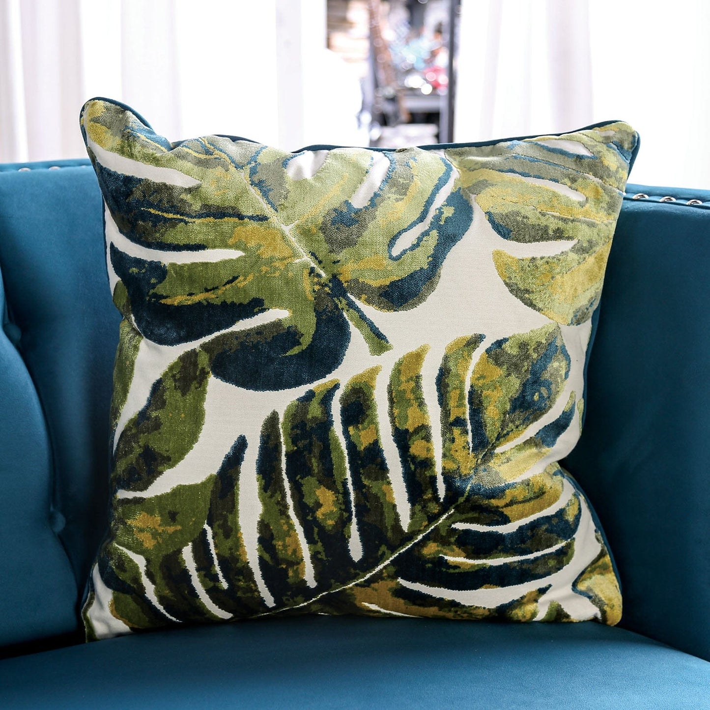 Furniture of America - Azuletti Sofa + Loveseat in Dark Teal/Apple Green - SM2219-2PC View 6