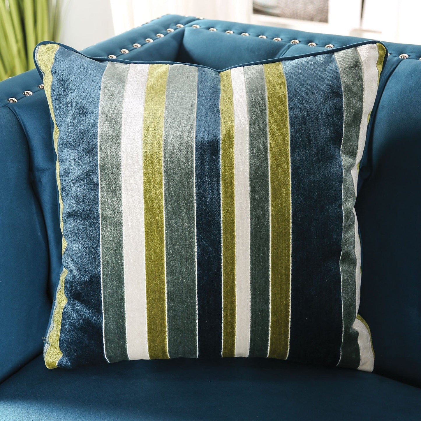 Furniture of America - Azuletti Sofa + Loveseat in Dark Teal/Apple Green - SM2219-2PC View 7