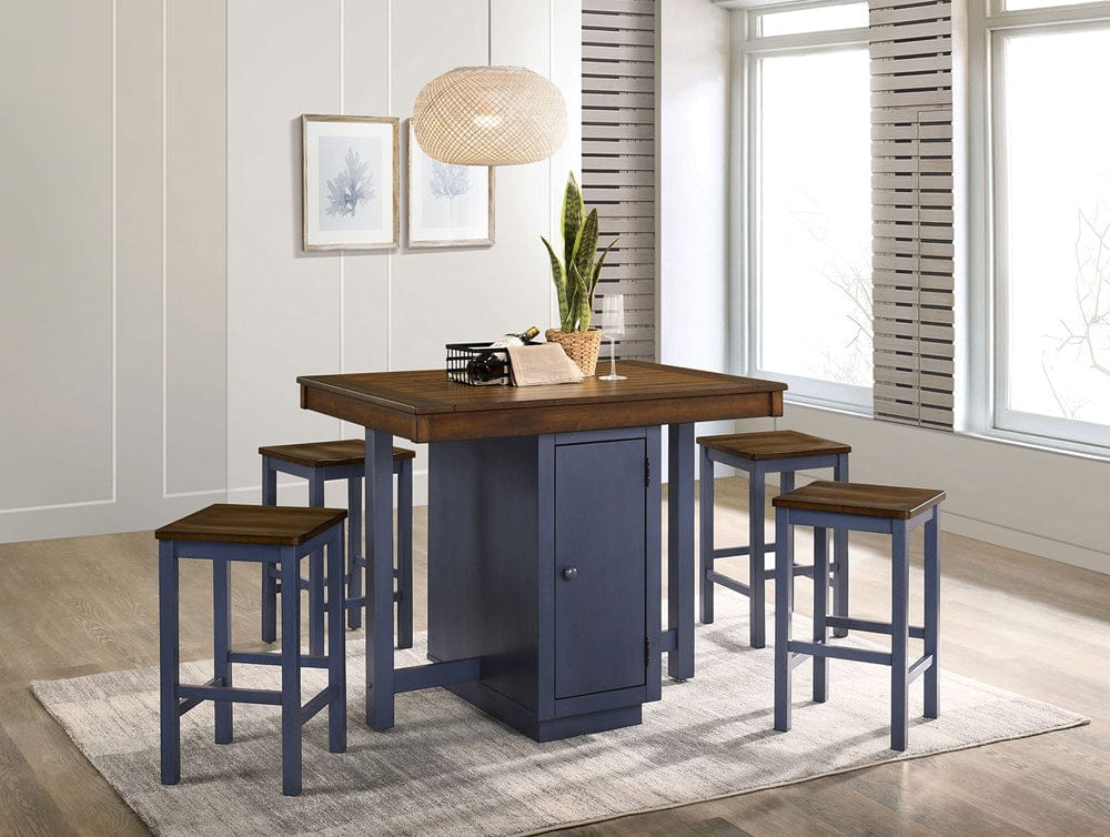 Furniture of America - Azurine 5 Pc. Counter Ht. Table Set in Antique Dark Oak/Muted Blue - CM3493PT-5PK View 1
