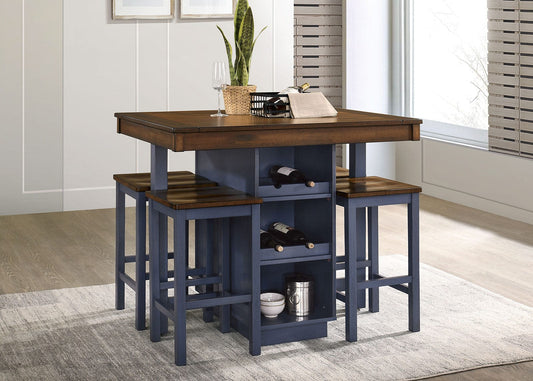 Furniture of America - Azurine 5 Pc. Counter Ht. Table Set in Antique Dark Oak/Muted Blue - CM3493PT-5PK View 2