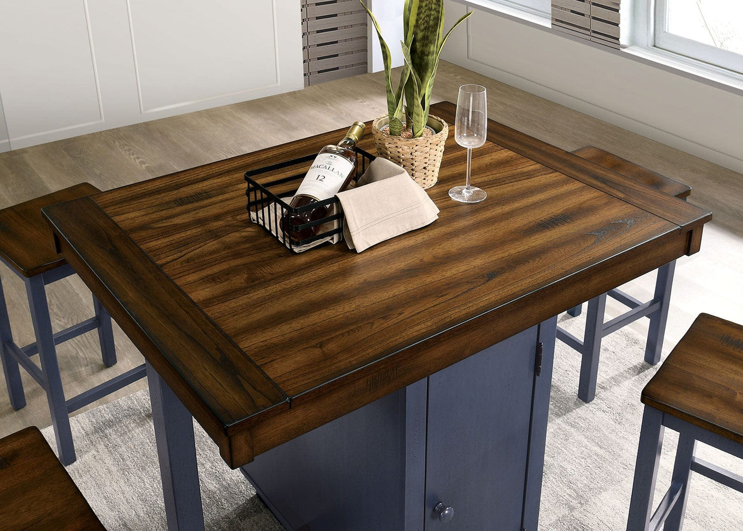 Furniture of America - Azurine 5 Pc. Counter Ht. Table Set in Antique Dark Oak/Muted Blue - CM3493PT-5PK View 3
