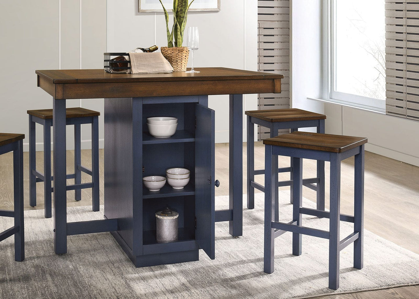 Furniture of America - Azurine 5 Pc. Counter Ht. Table Set in Antique Dark Oak/Muted Blue - CM3493PT-5PK View 4