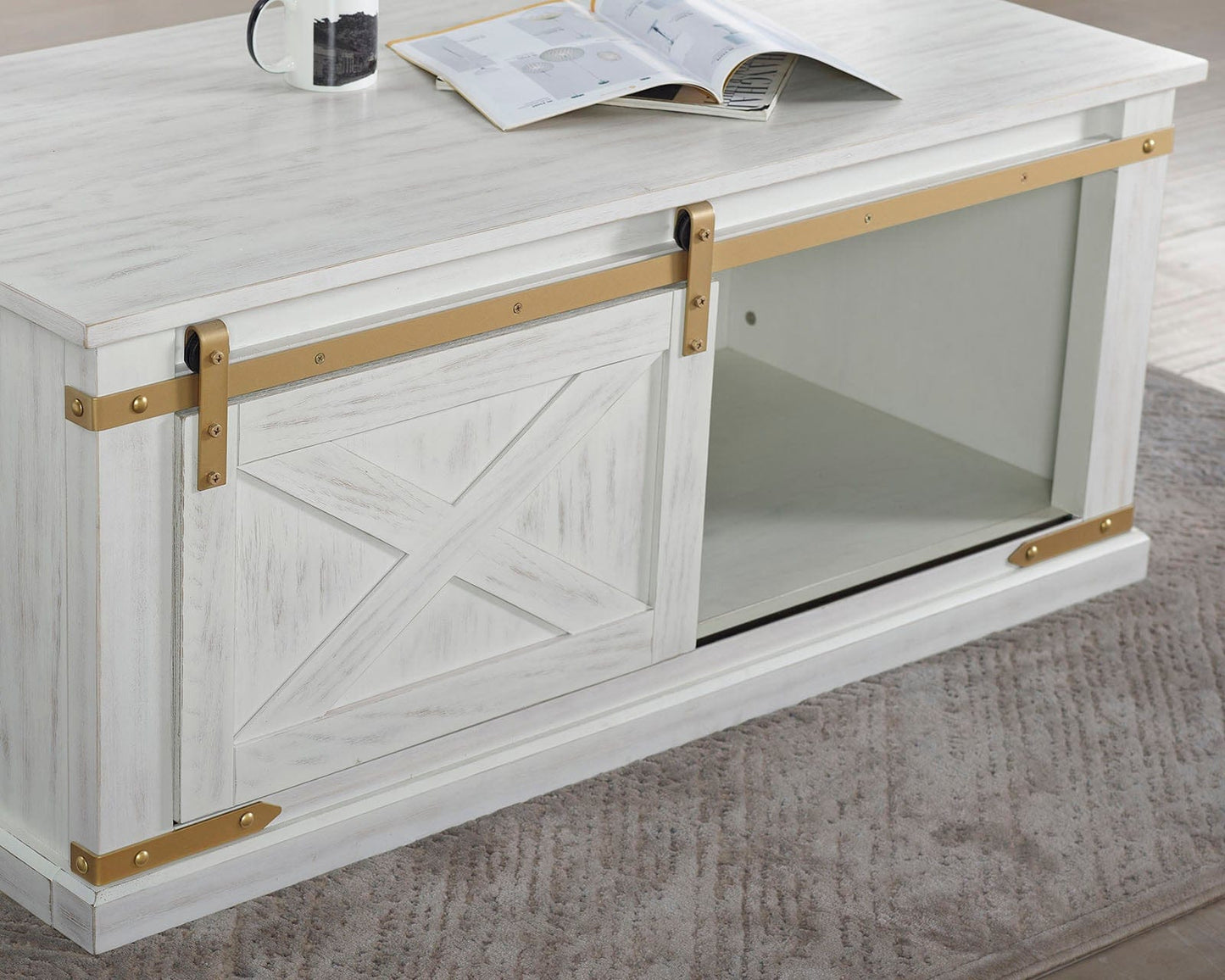 Furniture of America - Bacerra Coffee Table in Antique White/Gold - CM4018WH-C View 2