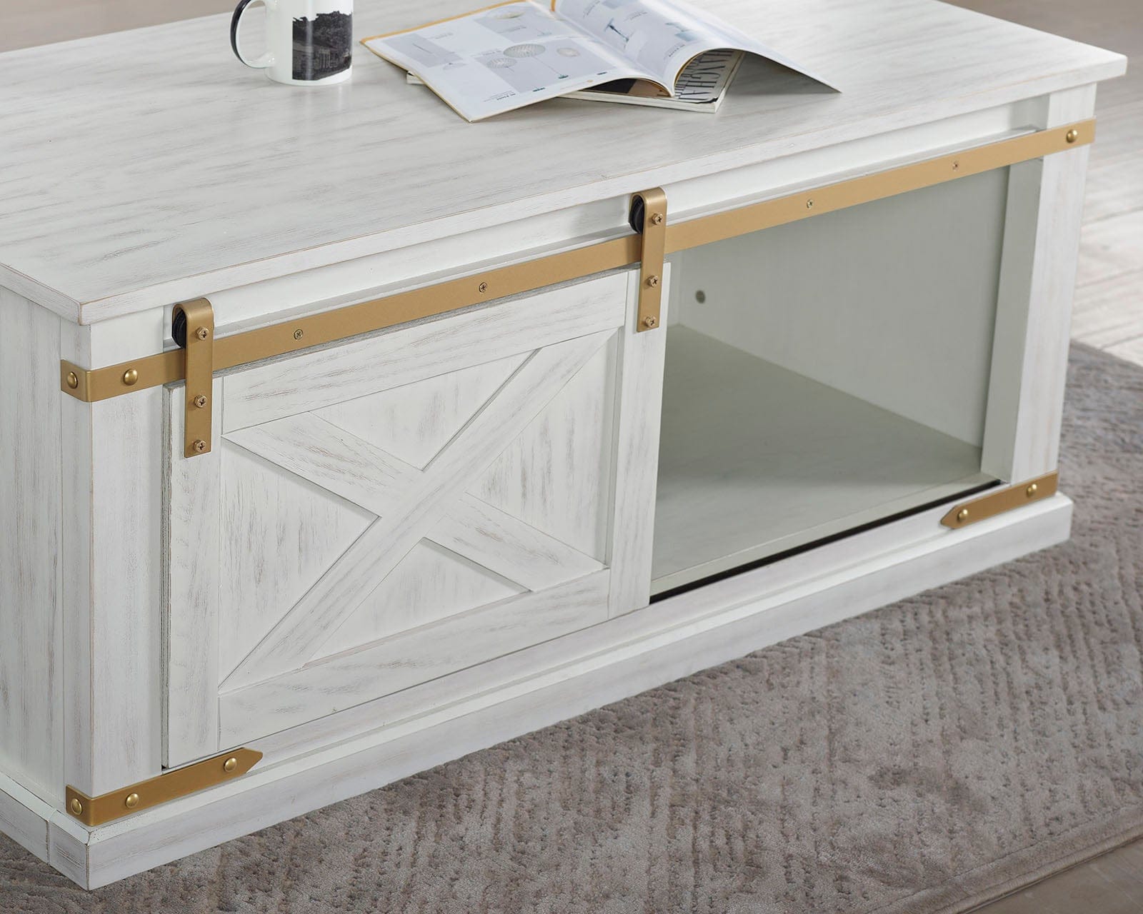Furniture of America - Bacerra Coffee Table in Antique White/Gold - CM4018WH-C View 2