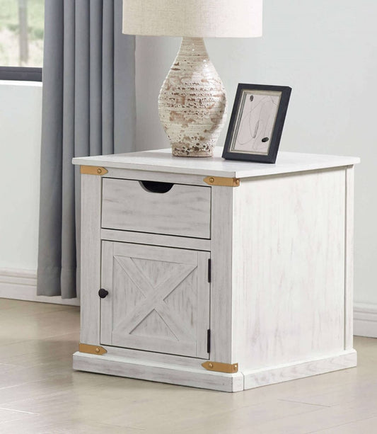Furniture of America - Bacerra End Table in Antique White/Gold - CM4018WH-E View 1