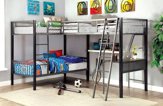 Furniture of America - Ballarat Triple Twin Bunk Bed w/ Desk in Silver - CM-BK1049 View 1