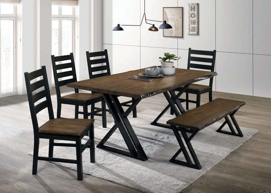 Furniture of America - Barbary 6 Pc. Dining Table Set w/ Bench in Black/Dark Oak - CM3257A-T-6PC-BN View 1