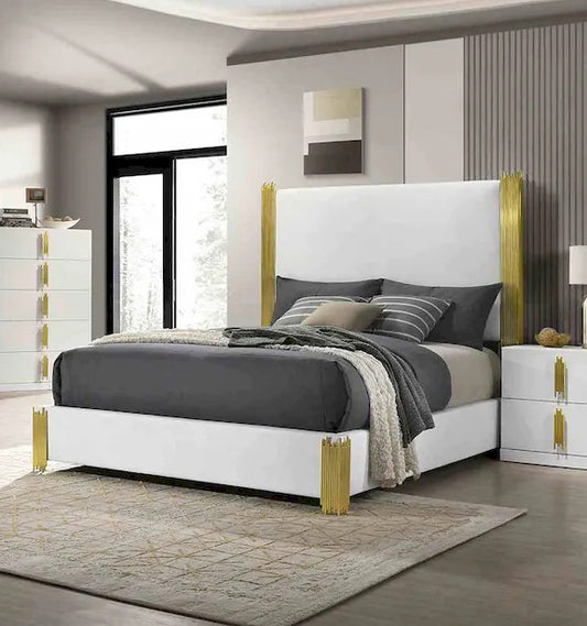 Furniture of America - Basildon - E.King Bed, White/Gold - FM7271WH-EK-BED view 1