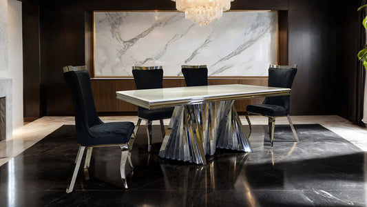 Furniture of America - Basilicata 7 Pc. Dining Table Set in Chrome/Black - FM33001SV-T-7PC-12BK View 1
