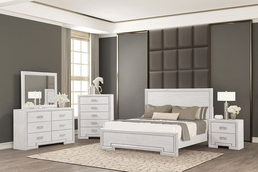 Furniture of America - Basilone 5 Pc. Queen Bedroom Set w/ Chest in Rustic White - FM7440WH-Q-5PC-CHEST View 1