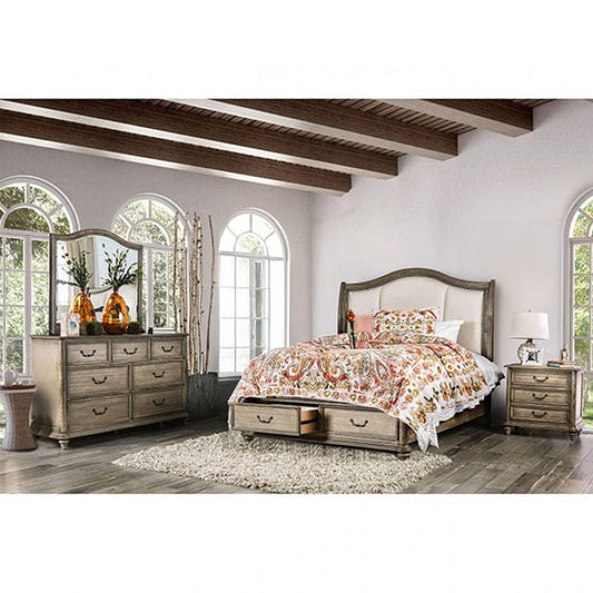 Furniture of America - Belgrade 4 Pc. Queen Bedroom Set in Rustic Natural Tone/Ivory - CM7614Q-4PC