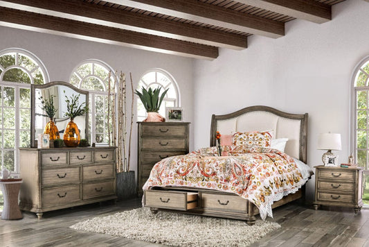 Furniture of America - Belgrade 5 Pc. Queen Bedroom Set w/ Chest in Rustic Natural Tone/Ivory - CM7614Q-5PC-CHEST View 1