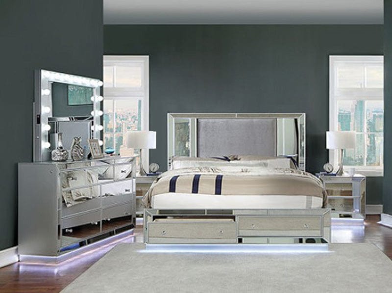 Furniture of America - Belladonna 5 Pc. Queen Bedroom Set w/ 2NS in Silver - CM7417SV-Q-5PC-2NS