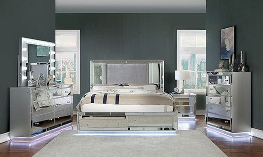 Furniture of America - Belladonna 5 Pc. Queen Bedroom Set w/ Chest in Silver - CM7417SV-Q-5PC-CHEST