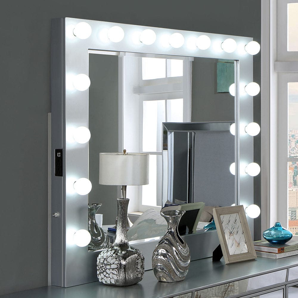 Furniture of America - Belladonna Mirror w/ USB in Silver - CM7417SV-M View 1