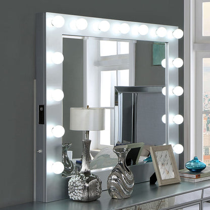 Furniture of America - Belladonna Mirror w/ USB in Silver - CM7417SV-M View 1
