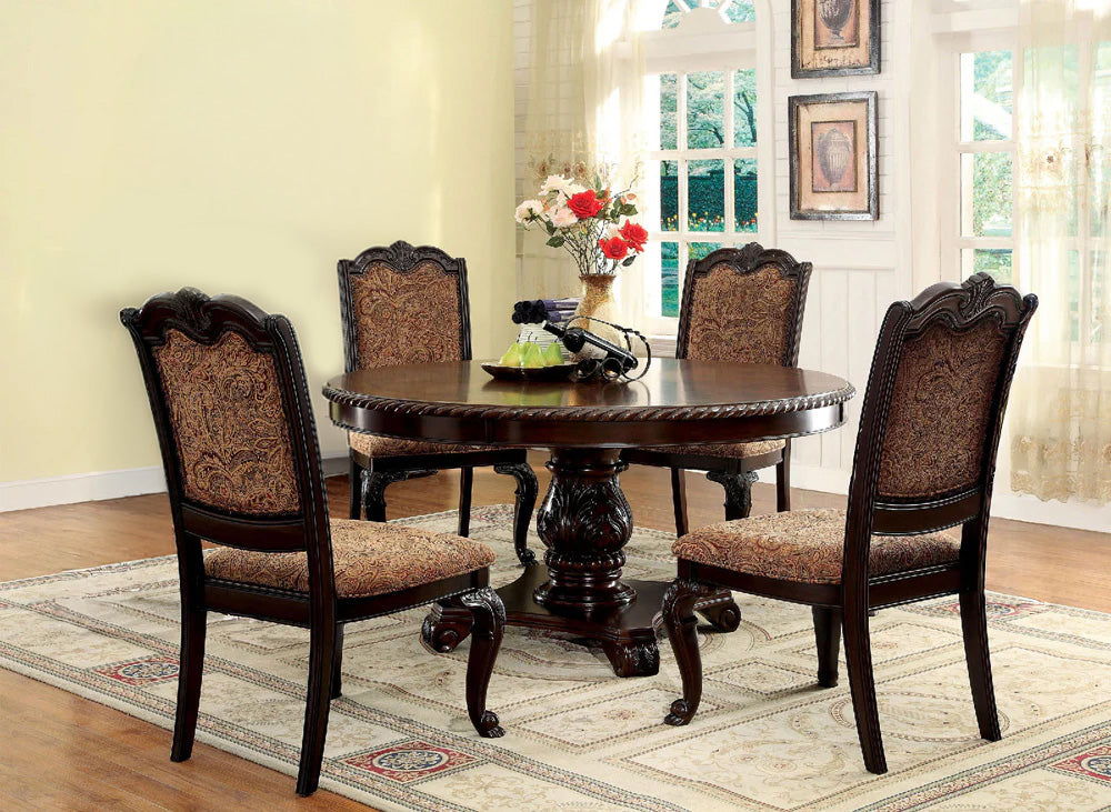 Furniture of America - Bellagio 5 Pc. Dining Table Set in Brown Cherry - CM3319RT-5PC-FABRIC View 1