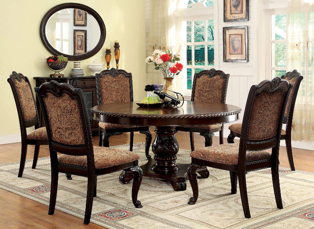 Furniture of America - Bellagio 7 Pc. Dining Table Set in Brown Cherry - CM3319RT-7PC-FABRIC View 1